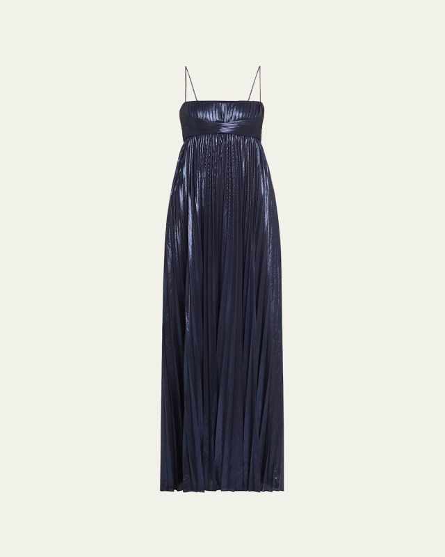 Zinnia Pleated Metallic Empire Gown