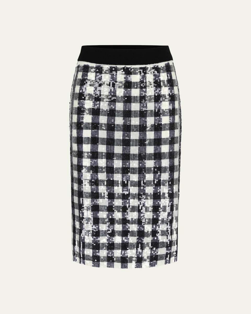 Simone Gingham Sequined Wool Midi Skirt