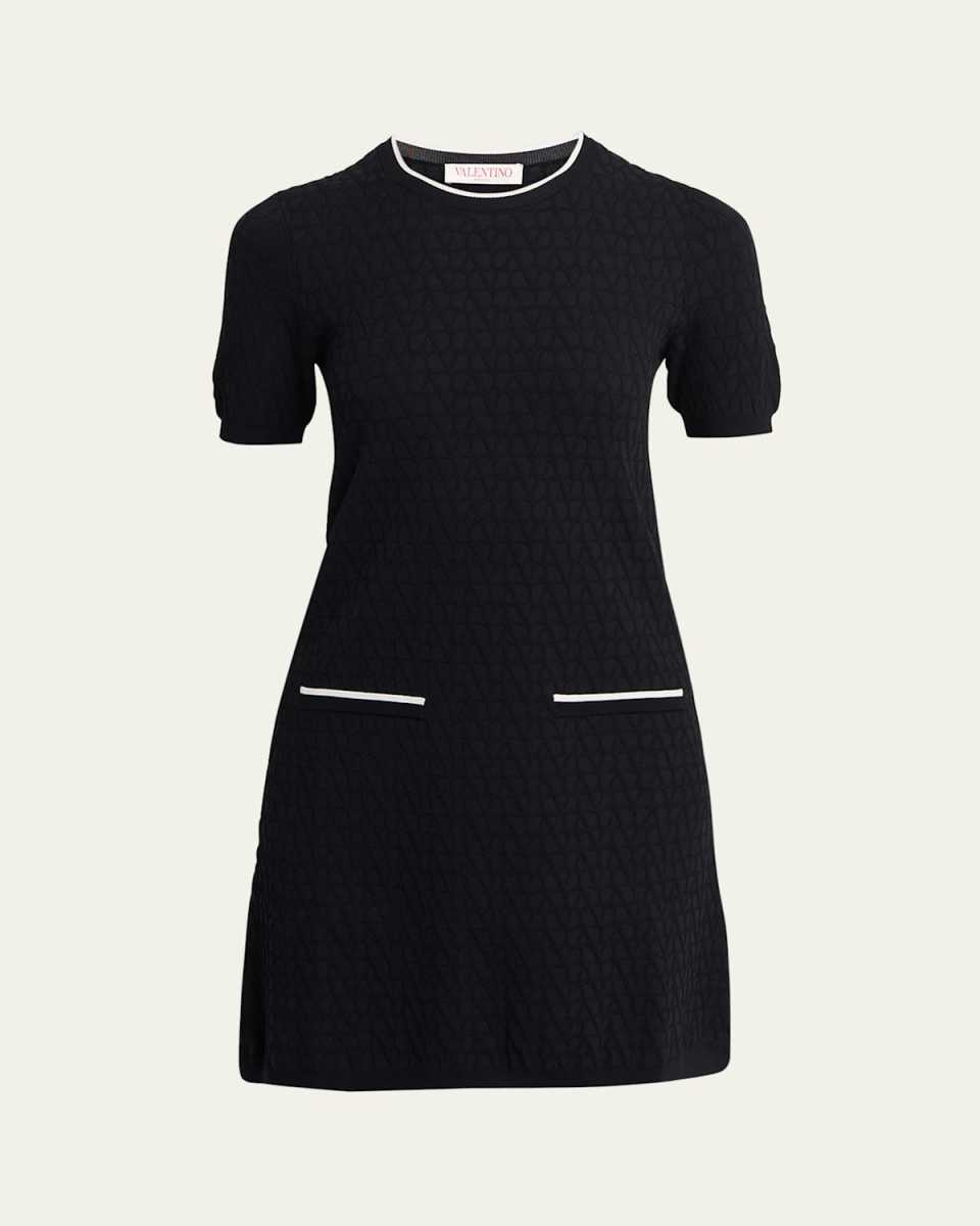 V Logo Print Wool Mini Dress
