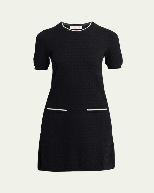 V Logo Print Wool Mini Dress