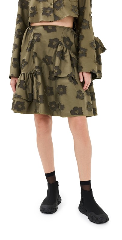 Cecilie Bahnsen Arpina Fil-coupé Olive Vanilla Skirt Olive