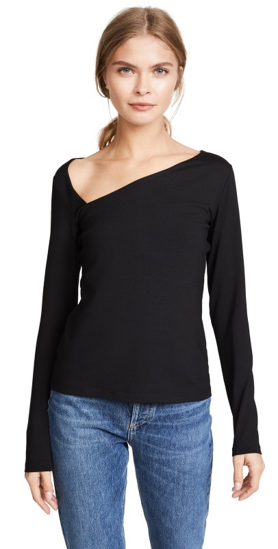 Susana Monaco Laurene Diagonal Neck Top Black