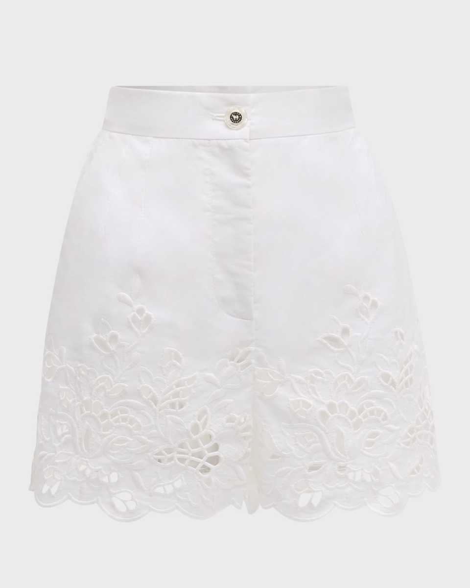 Eyelet Embroidered Cotton Popeline Shorts