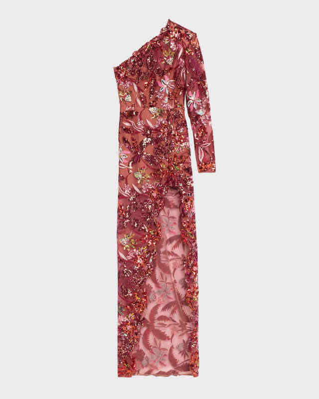 Tokyo One-Shoulder Sequin Embroidered Gown