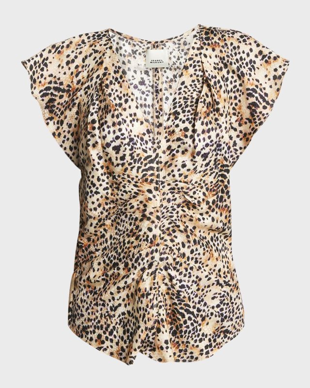 Lonea Printed Ruffle Sleeve Silk Top