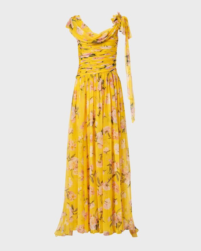 Flower Draped Slit Gown