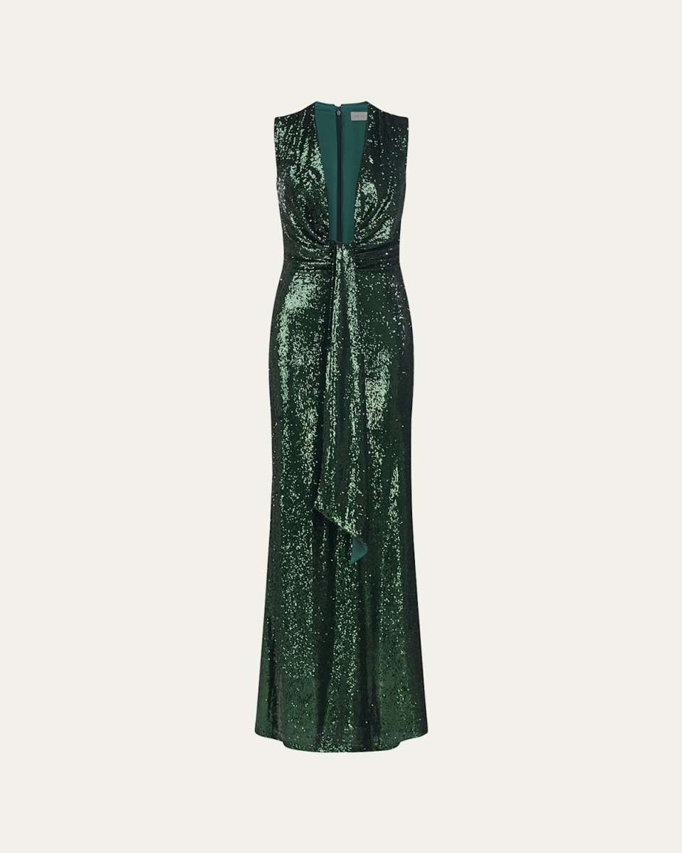 Magdalena Deep V-Neck Sequin Column Gown