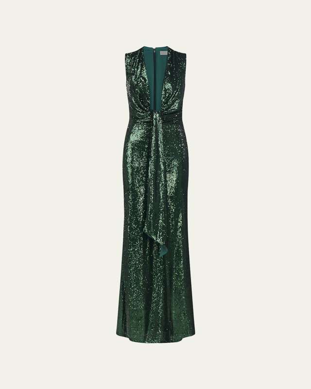 Magdalena Deep V-Neck Sequin Column Gown