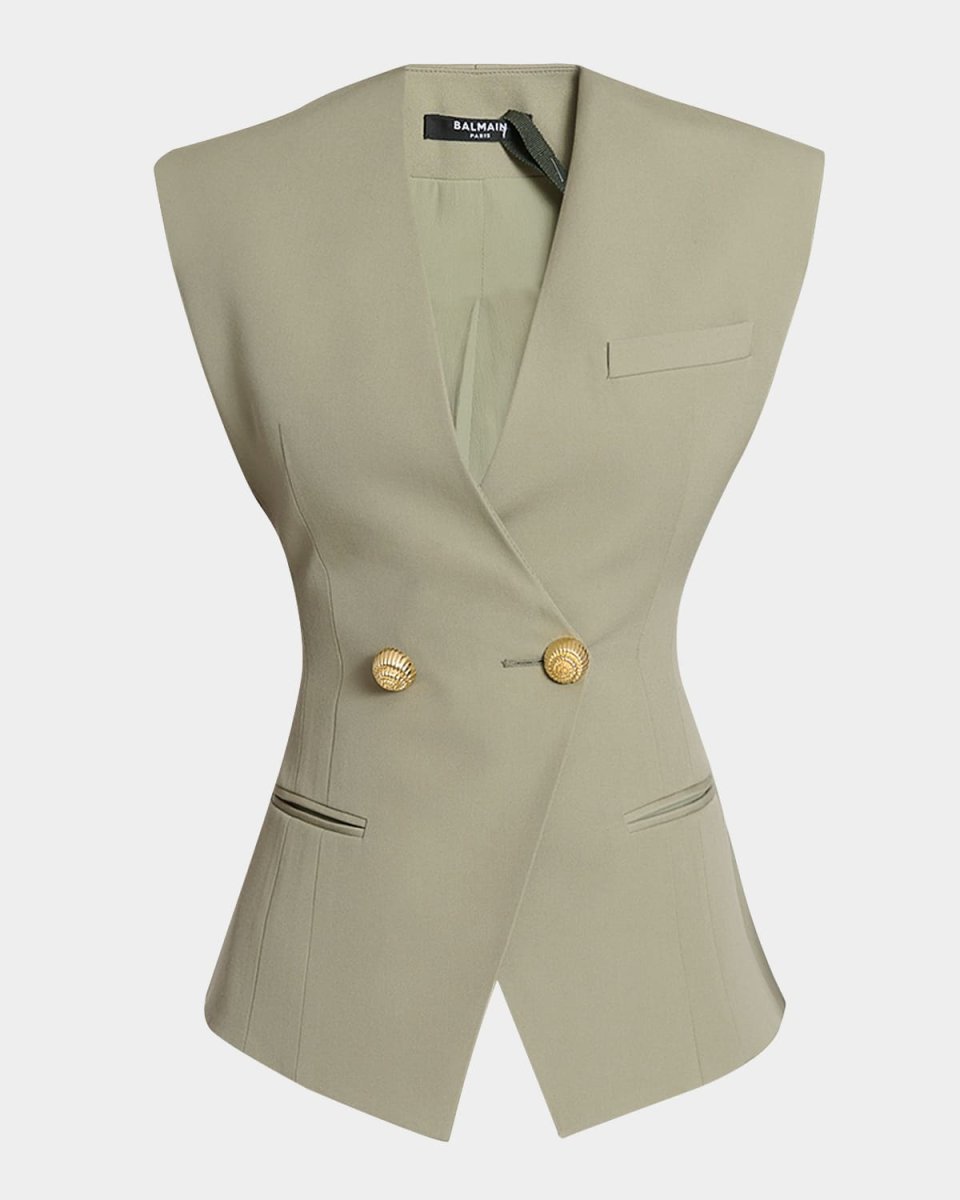 Buttoned Grain De Poudre Vest