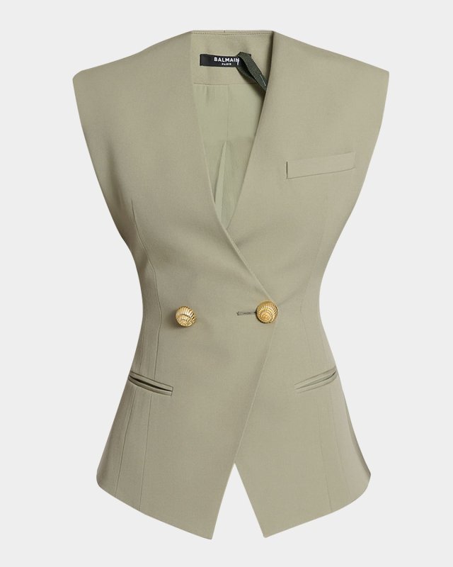 Buttoned Grain De Poudre Vest