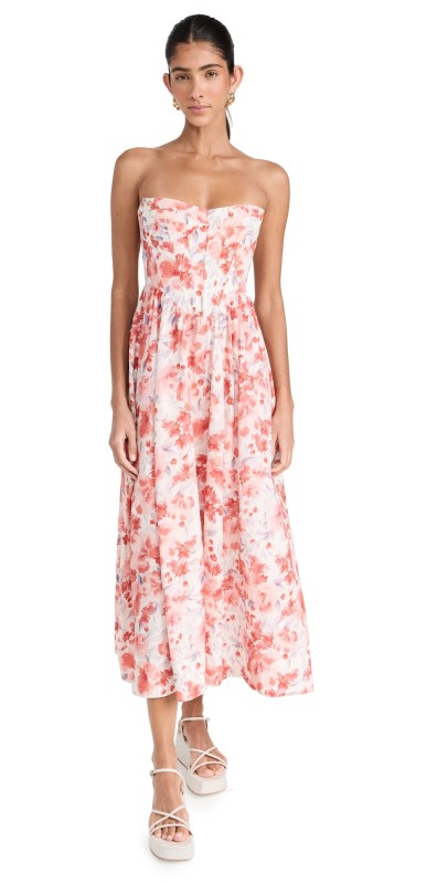 BARDOT Lola Corset Midi Dress Red Floral