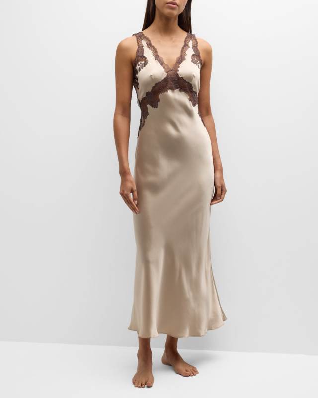 Lolita Open-Back Floral-Print Silk Nightgown