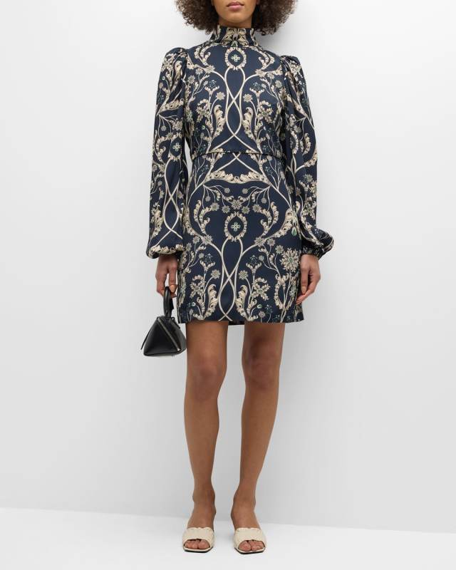 Guaba Gema Floral Balloon-Sleeve Mini Dress
