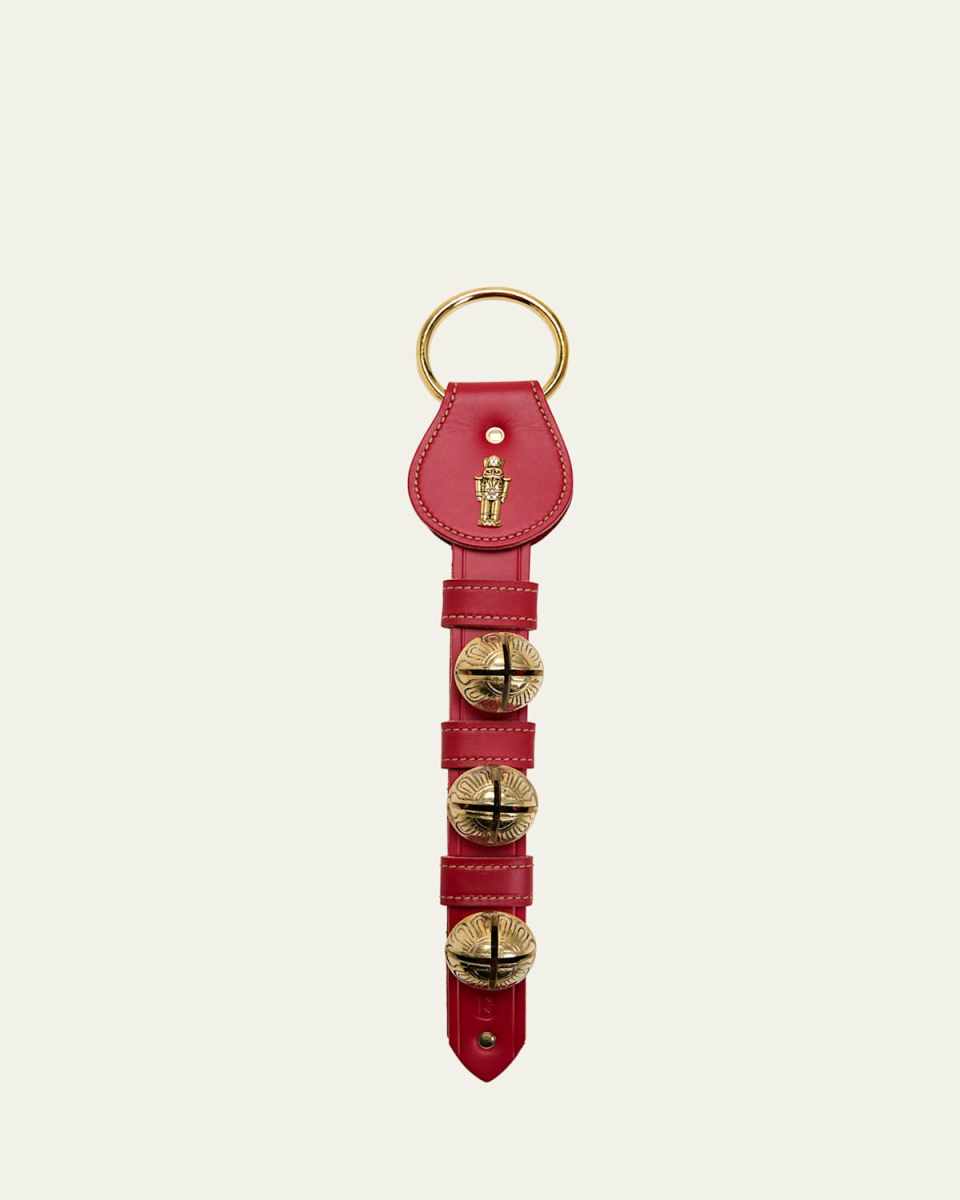 3 Solid Brass Bells Leather Strap with Nutcracker Charm