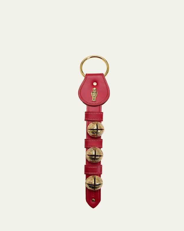 3 Solid Brass Bells Leather Strap with Nutcracker Charm
