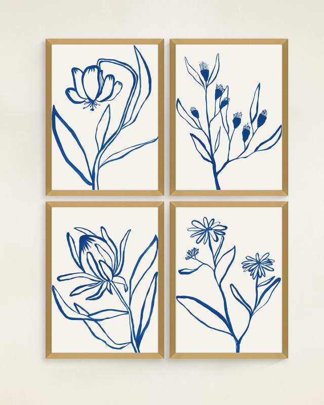 "Indigo Flower" Framed Giclees by Bella Lane, 24" x 32" - Set of 4