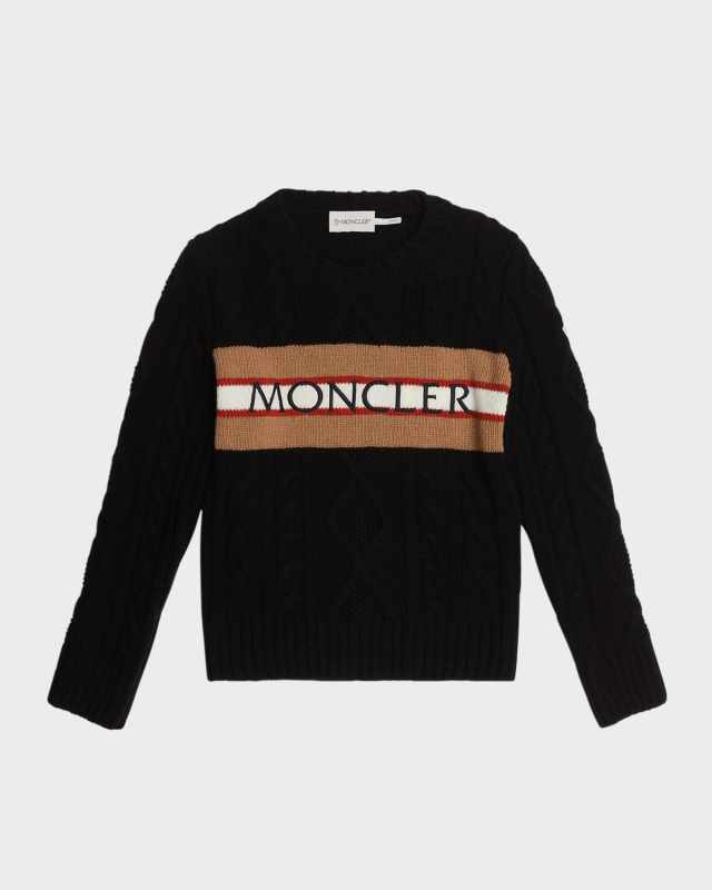 Boy's Striped Embroidered Logo-Print Knit Wool Sweater, Size 4-6