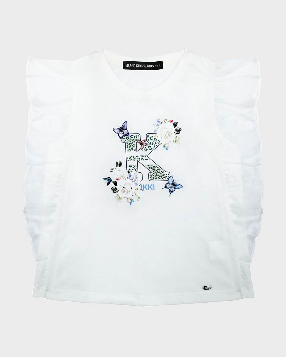 Girl's K Floral-Print Ruffle Sleeveless Top, Size 4-12