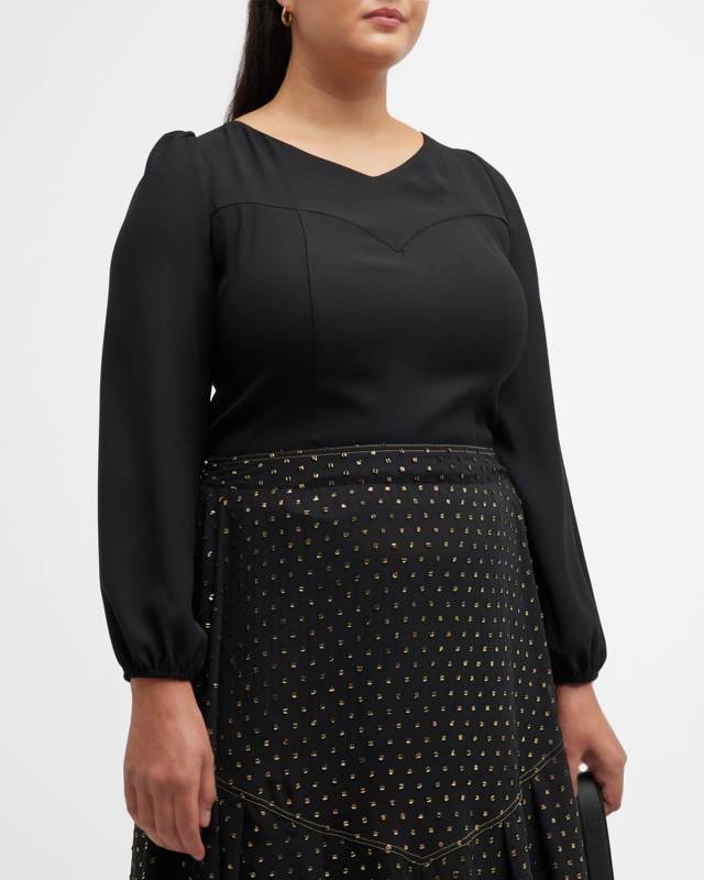 Plus Size Smocked Puff-Sleeve Blouse