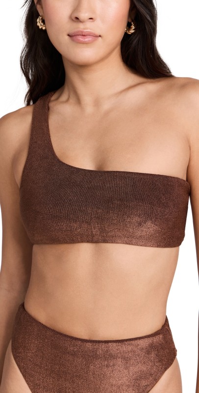 JADE Swim Apex One Shoulder Bikini Top Espresso