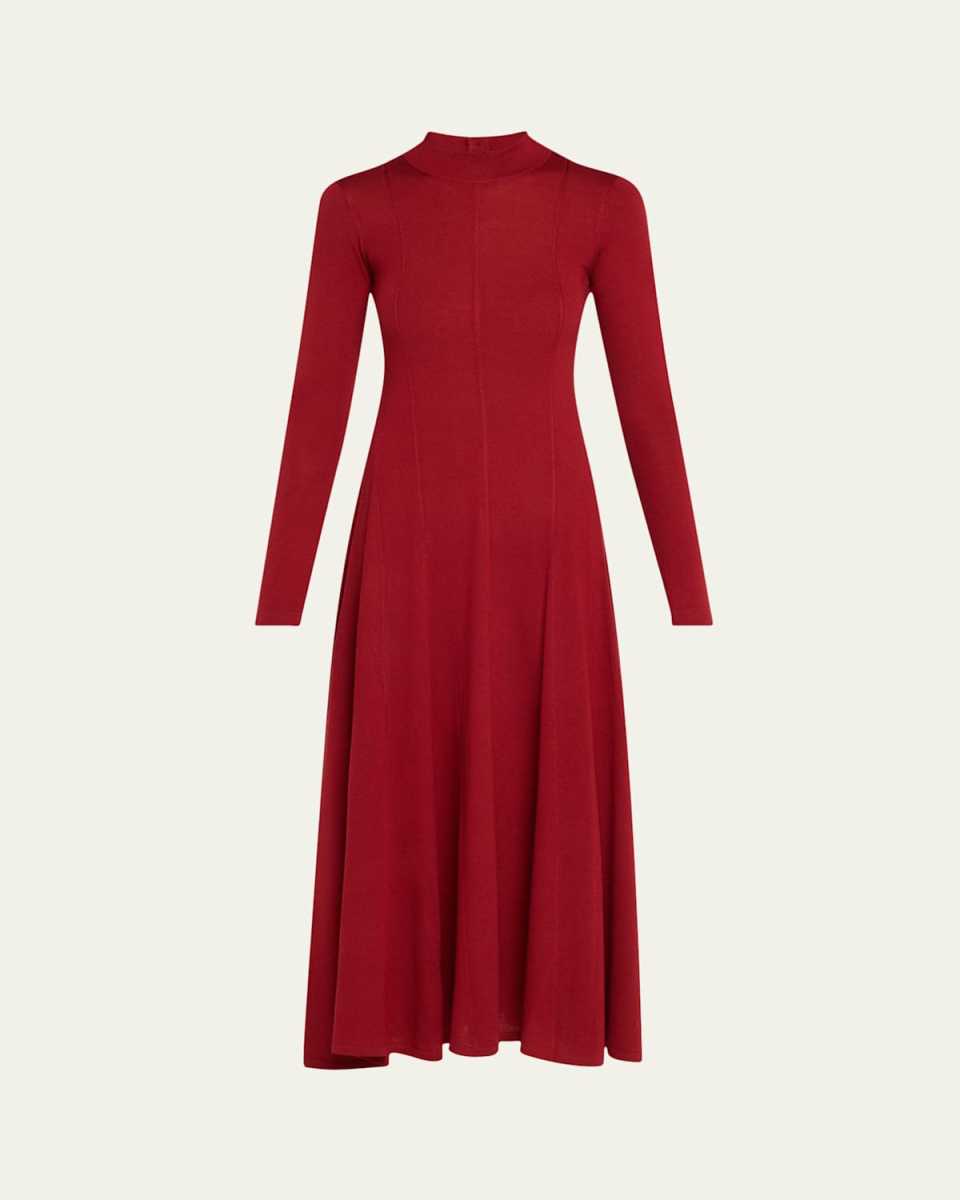 Godet Button Wool Maxi Dress