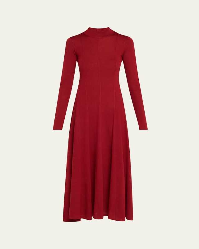 Godet Button Wool Maxi Dress