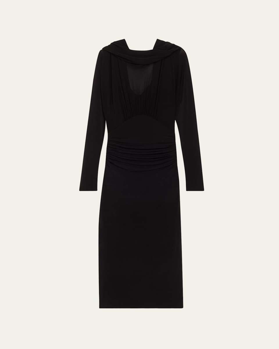Cowl-Neck Gathered Midi Dress