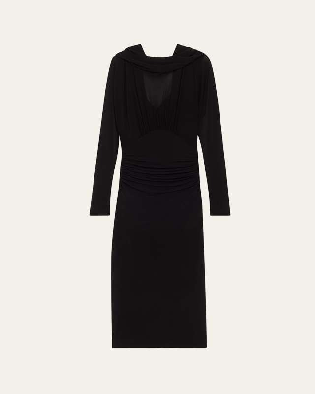 Cowl-Neck Gathered Midi Dress