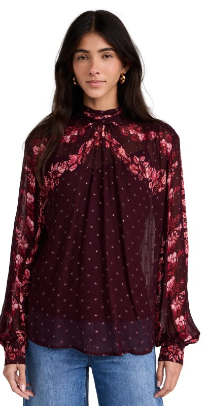Hemant and Nandita High Neck Top Red Beige