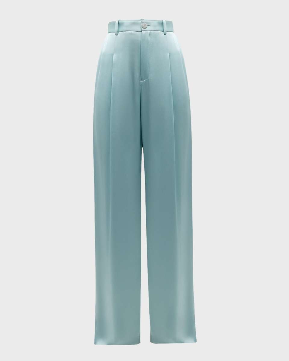 Mid-Rise Pleated Relaxed Straight-Leg Doubleface Satin Pants