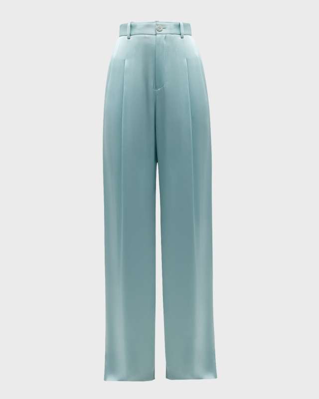 Mid-Rise Pleated Relaxed Straight-Leg Doubleface Satin Pants