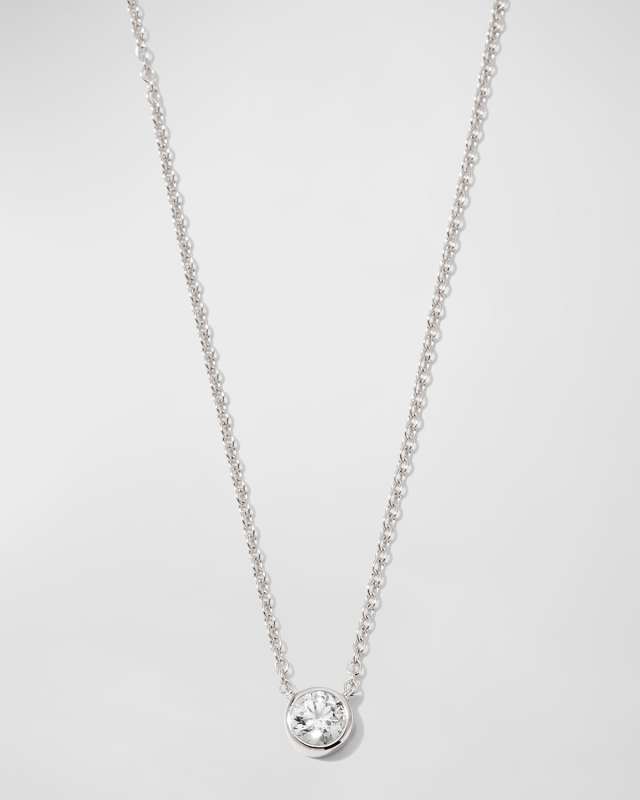 White Gold Solo Bezel Diamond Necklace, 18"L, 0.28-0.33tcw