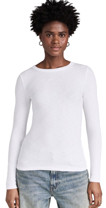 Enza Costa Textured Rib Crew Tee White
