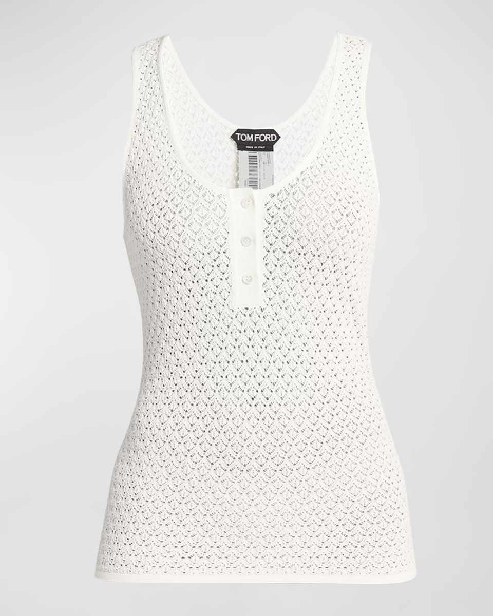 Openwork Knit Tank Top with Tonal Mop Buttons