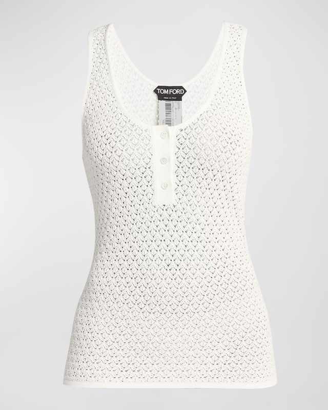 Openwork Knit Tank Top with Tonal Mop Buttons