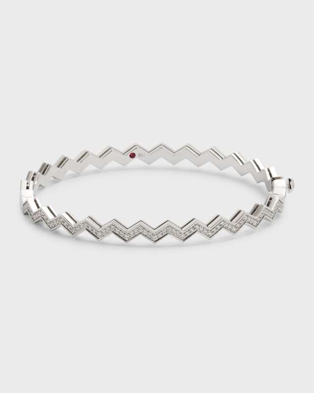 18K White Gold Diamond Bangle, 48x58mm