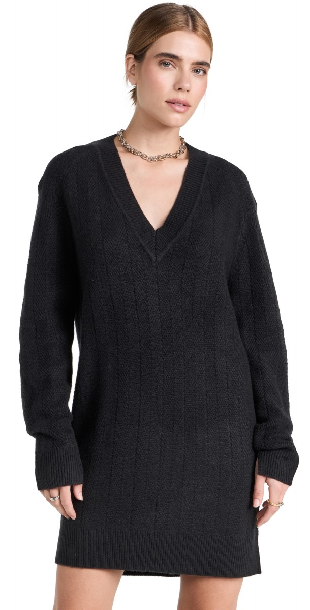 rag & bone Durham Herringbone Cashmere Mini Dress Black