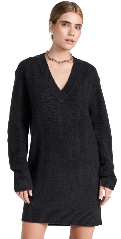 rag & bone Durham Herringbone Cashmere Mini Dress Black
