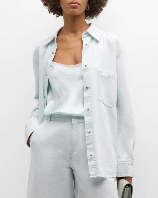 Snap-Front Cotton Twill Overshirt