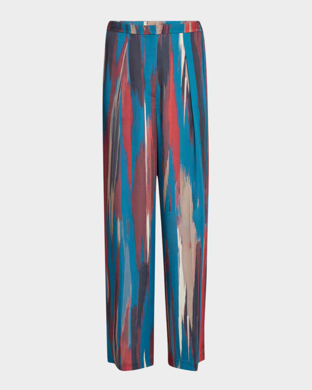 Wide-Leg Woven Brushstroke Pants