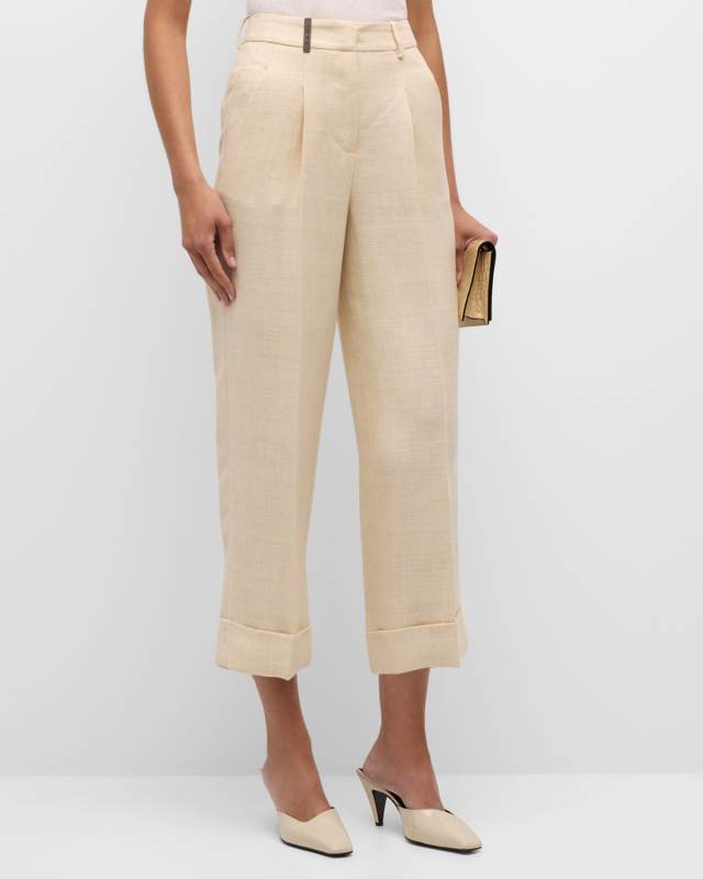 Pleated High-Rise Cropped Pants
