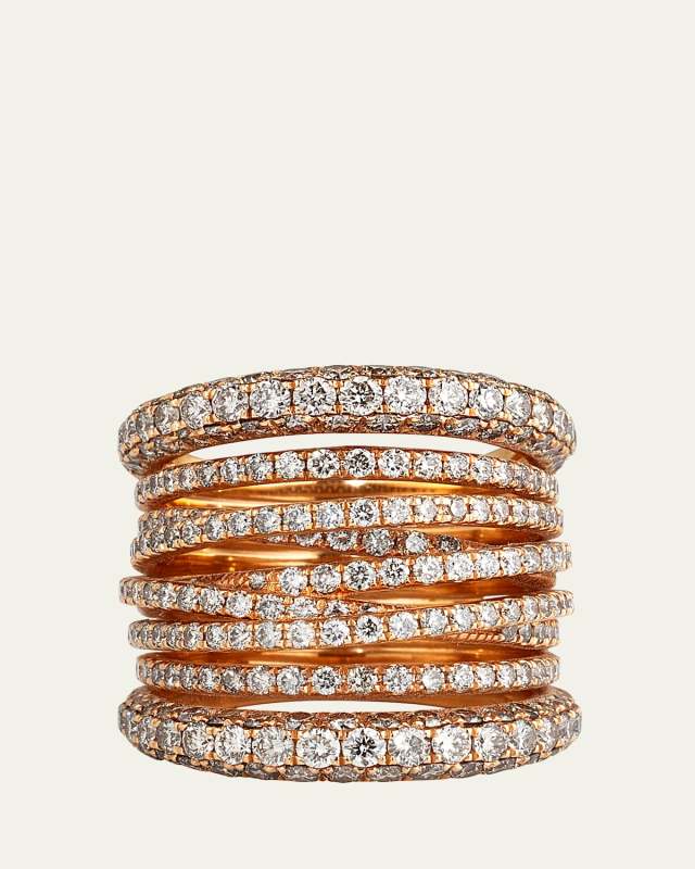 18K Rose Gold Brown Diamond Tall Scribble Band Ring, Size 6.5