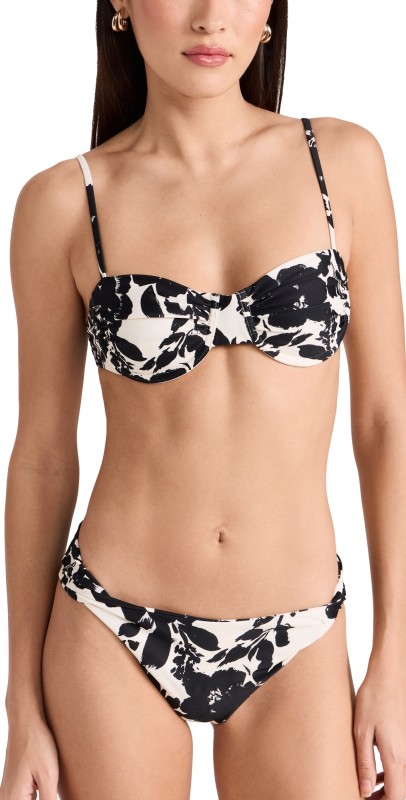 Tanya Taylor Paloma Bikini Top Cream/Black Multi Shadow Bloom