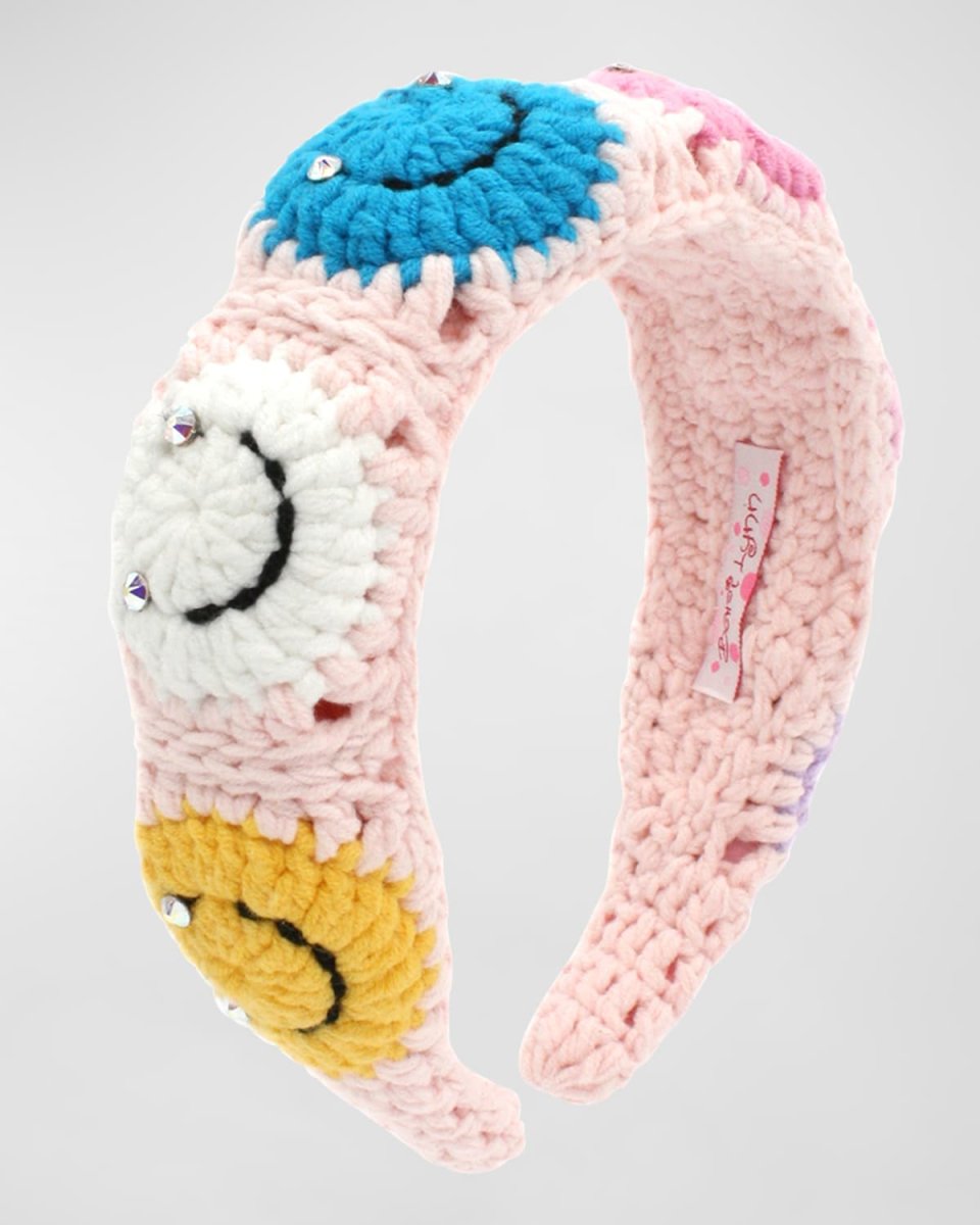 Girl's Rainbow Smiley Face Crochet Headband