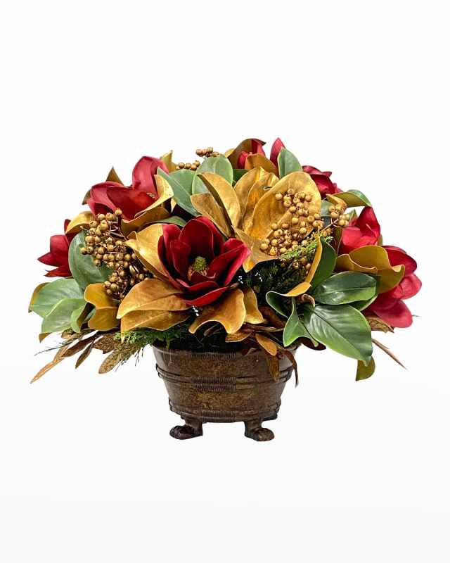 Faux Magnolia Berry Floral Arrangement in Planter