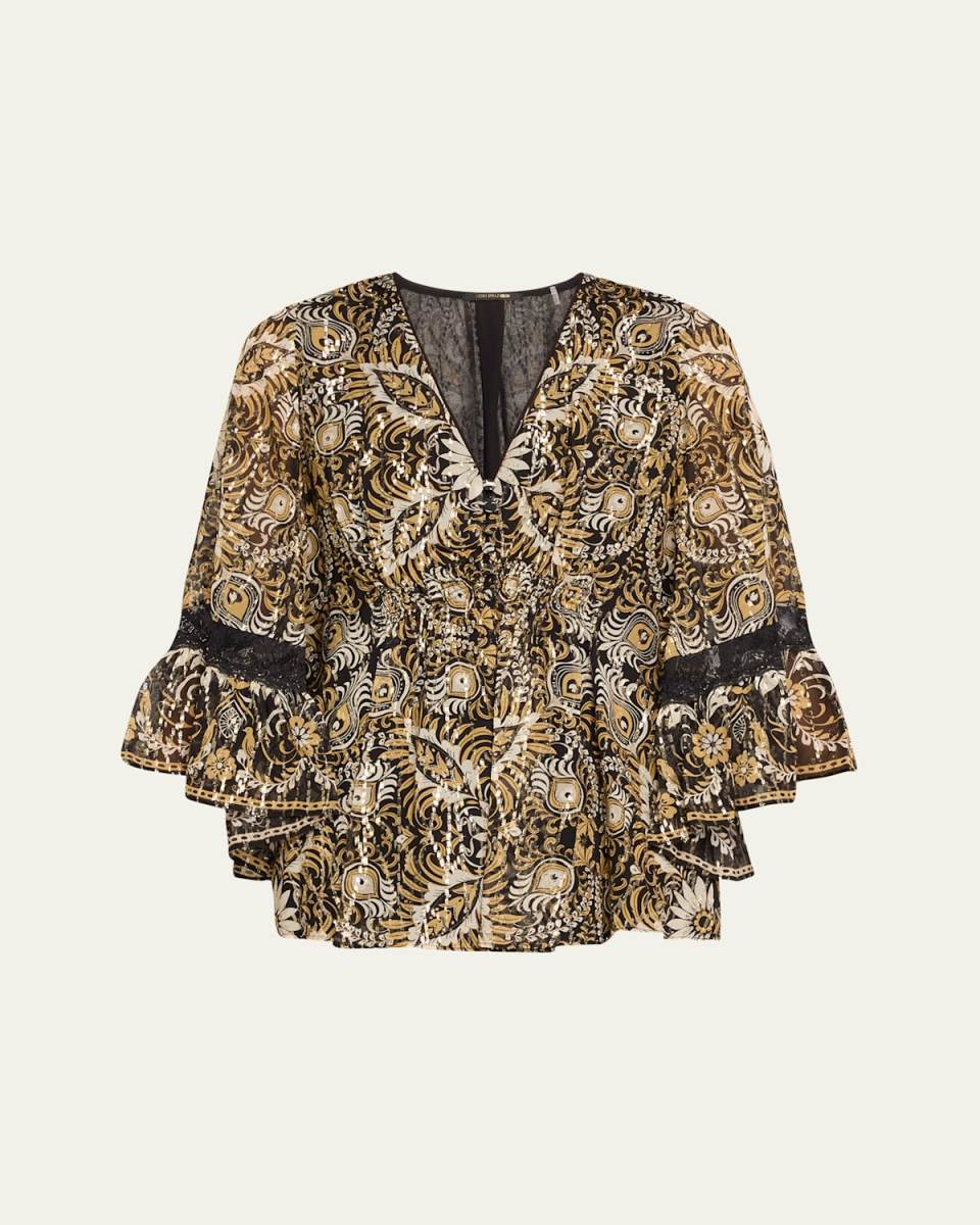 Ele Floral-Print Metallic Fleck Blouse