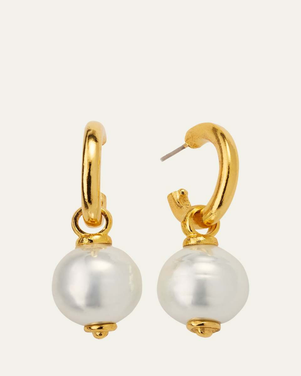 Monah Gold Hoop Earrings with Faux Pearl Drops