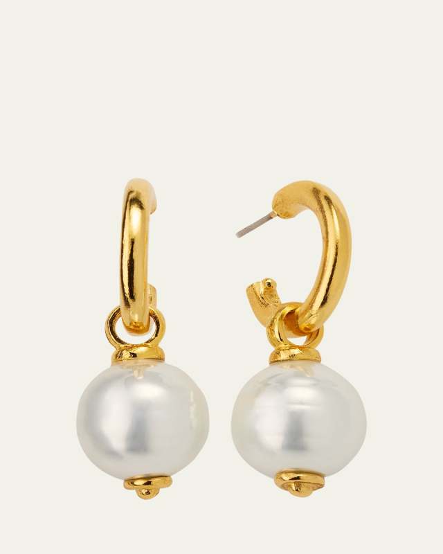 Monah Gold Hoop Earrings with Faux Pearl Drops