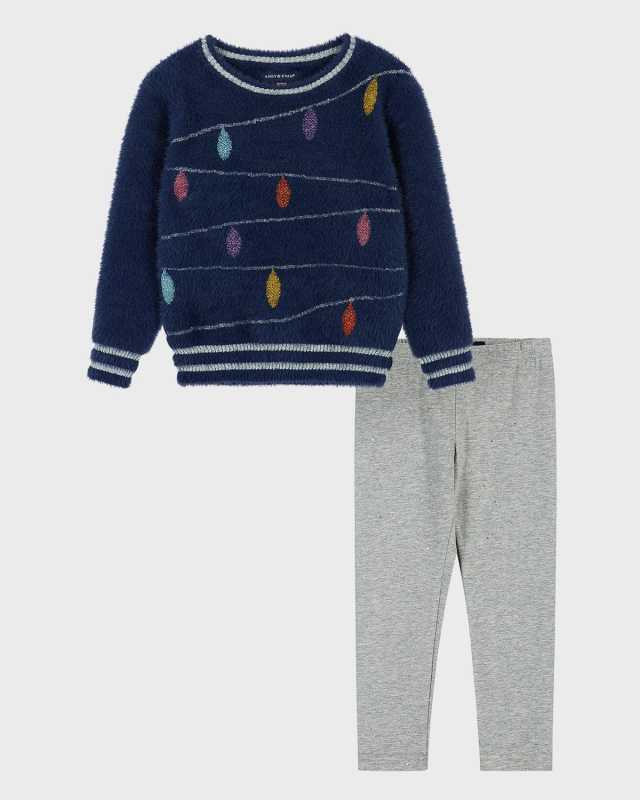 Girl's Holiday Lights Sweater & Legging Set, Size Newborn-24