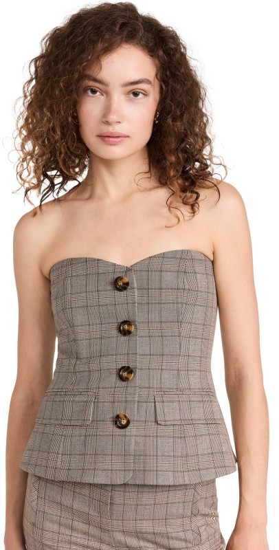 Veronica Beard Arlette Bustier Blouse Brown Multi